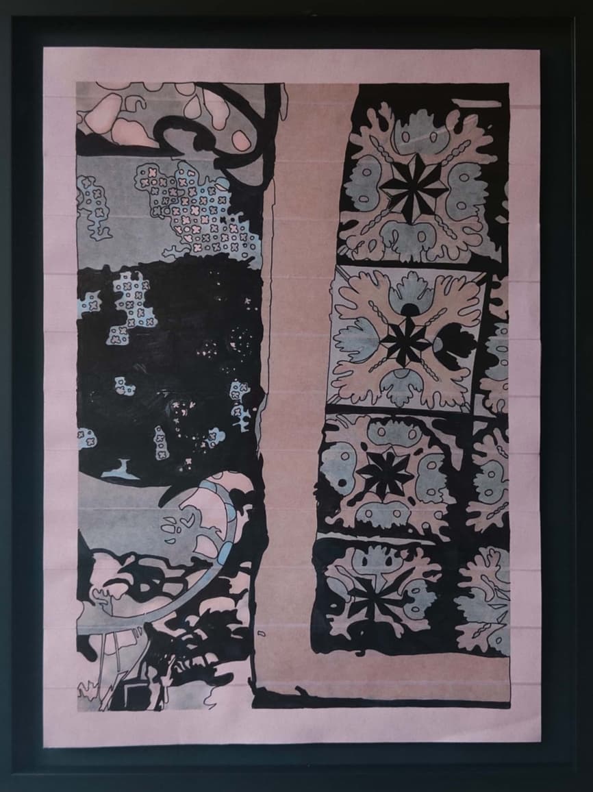 Dessin « La terrasse des Mouliérettes II » par Anna L'Hospital, œuvre d'art originale